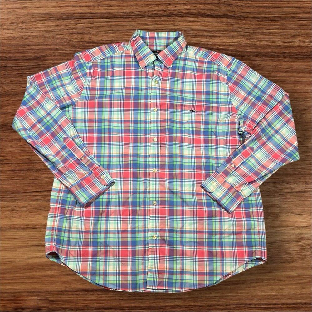 Vineyard Vines Colorful Plaid Long‎ Sleeve Classic Fit Tucker Shirt Mens Size XL